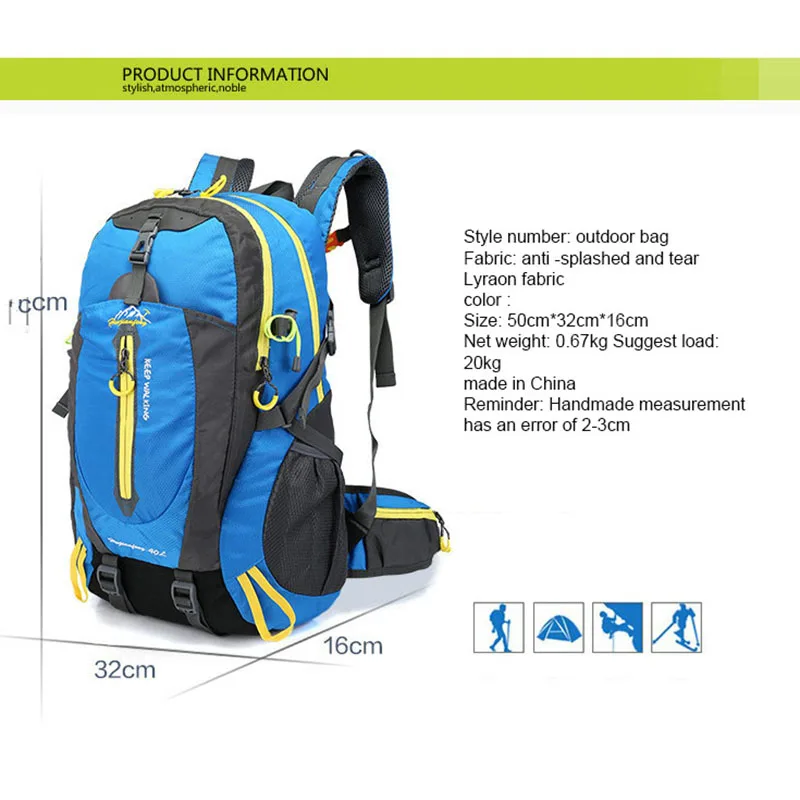 Waterproof Foldable Backpack Outdoor Professional 40L Ultralight Upgrade Camping Climbing Hiking Travel Bag