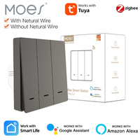 MOES Tuya Zigbee EU Wall Smart Light Switch No Neutral Wire/ With Neutral Wire Smart Life 1/2/3 Way Works With Alexa Google Home