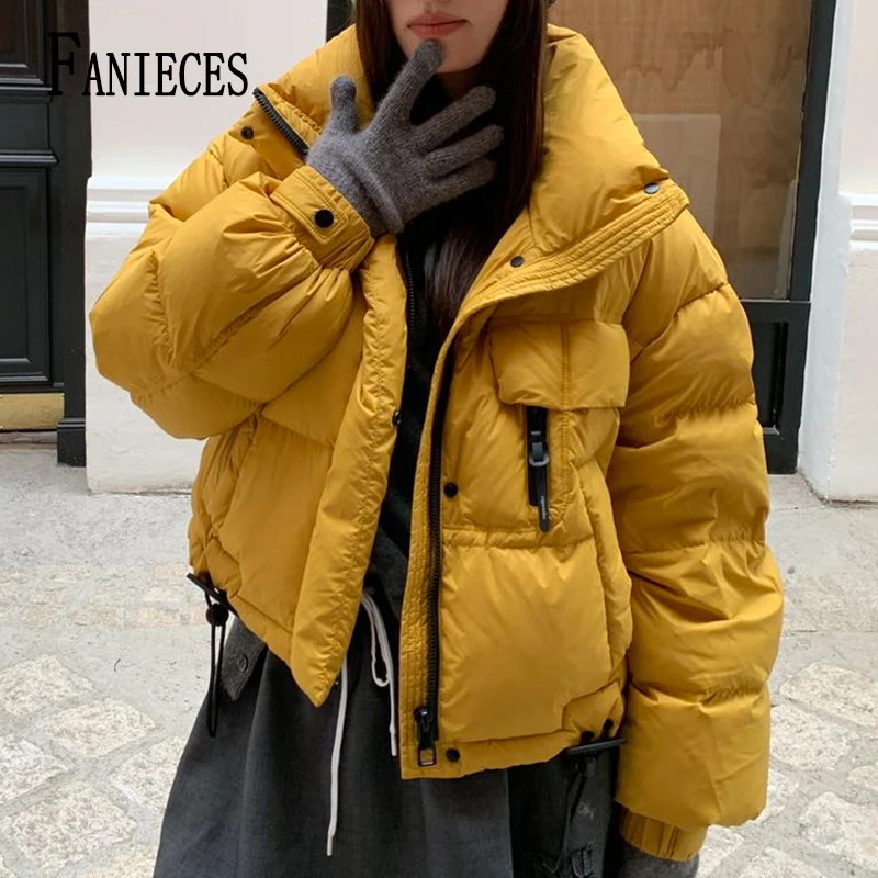 

Women's Jacket Winter Warm Puffer Parka Stand Collar Long Sleeve Zipper Cotton Padded Short Coat Loose Casual Outwear 겨울옷 куртка