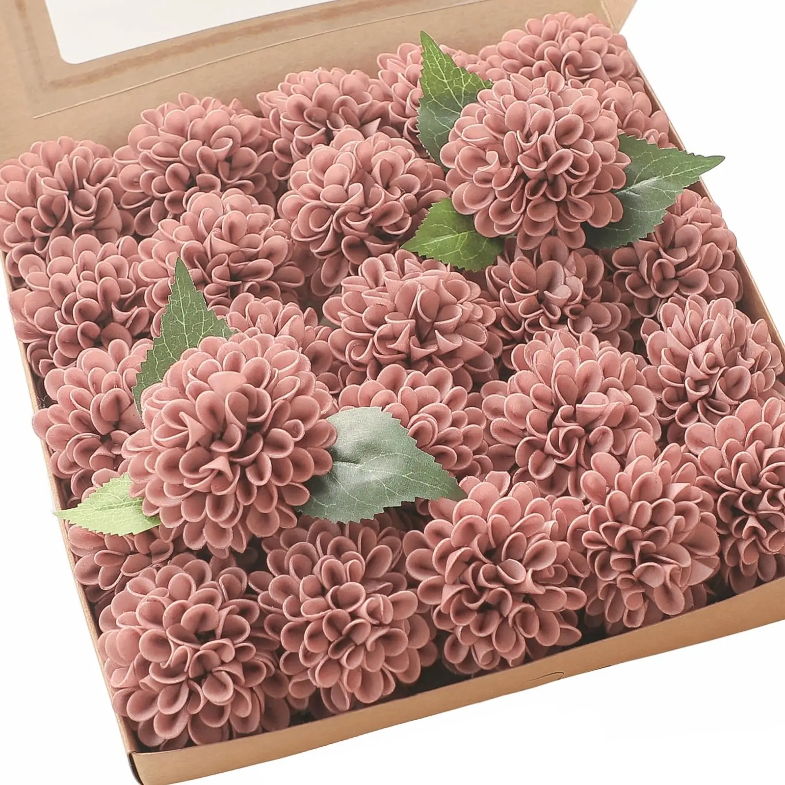 Artificial Dahlia Flowers 25pcs Real Looking Dusty Rose Foam Fake Roses with Stems for DIY Wedding Bouquets Bridal Shower Center