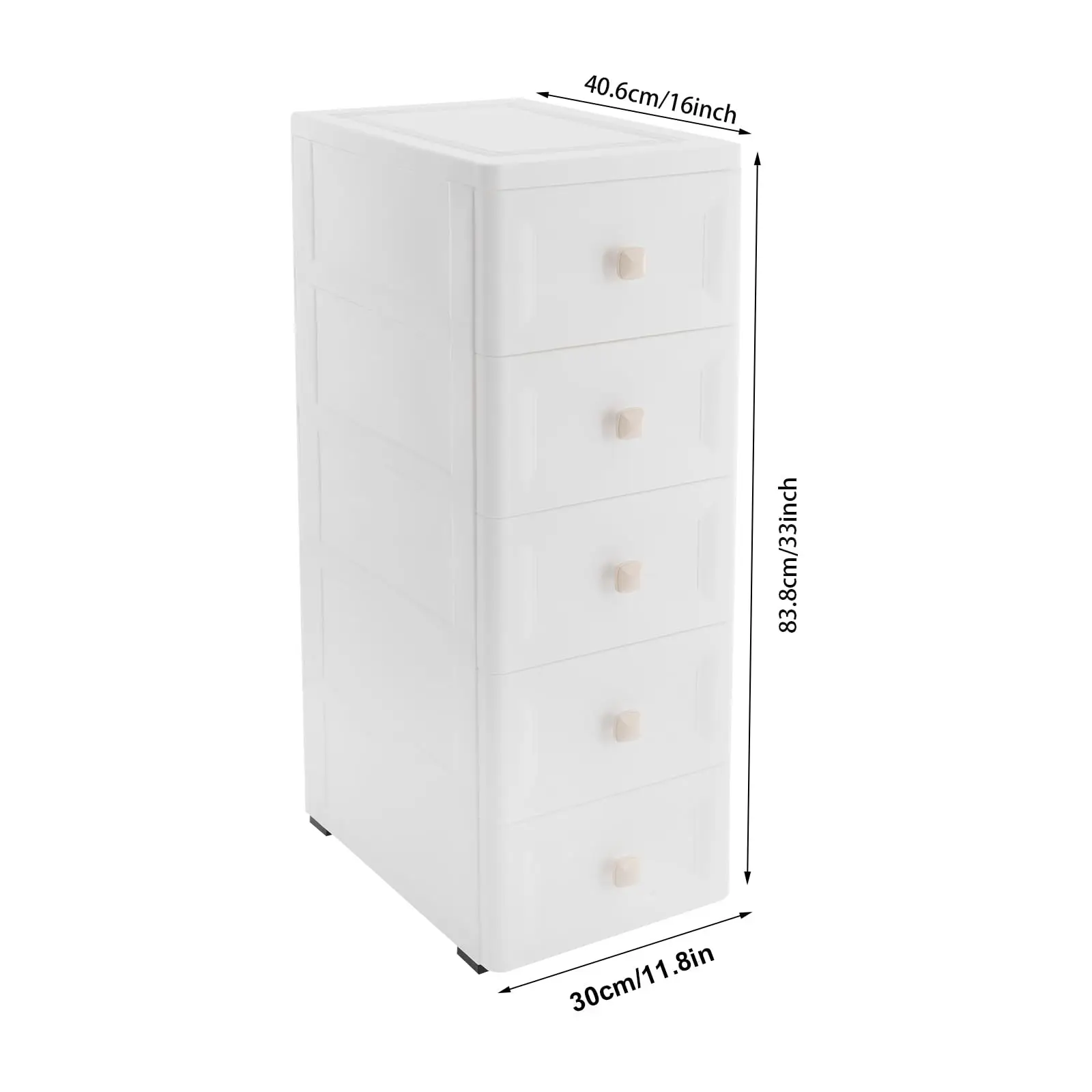 Keranjang Penyimpanan 5-, Lemari Plastik Sempit dengan Laci dengan Pegangan Persegi, Kabinet Lantai Kamar Mandi Ramping untuk Ruang Kecil, Kamar Tidur,