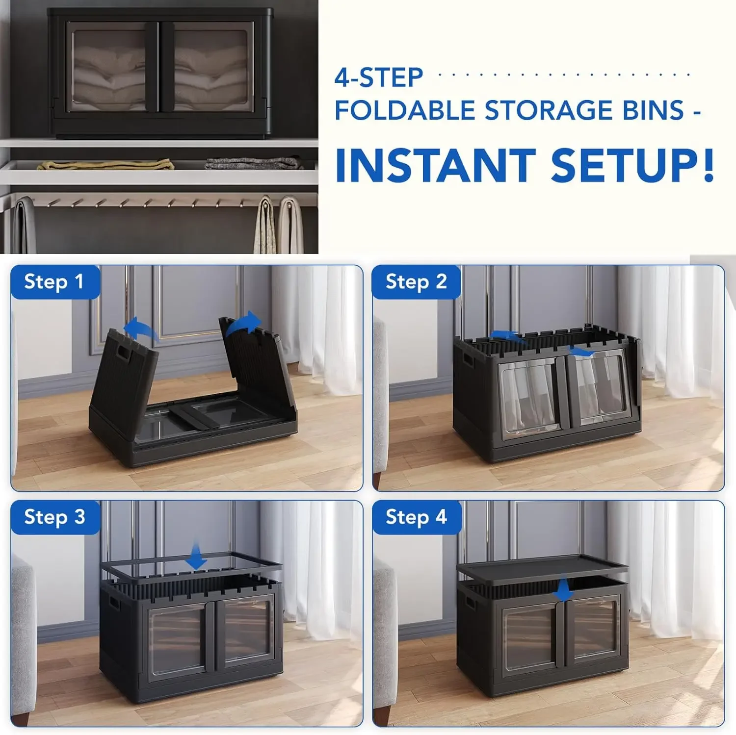 Stackable Storage Bins with Lids, Collapsible Plastic Storage Bins, 75 QT-2 Pack Closet Organizers