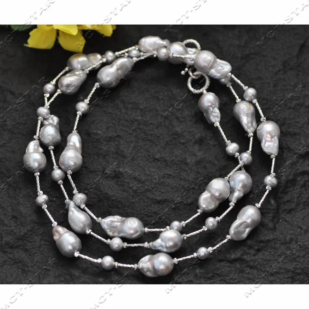 

Z13643 43'' 24mm Gray Baroque Reborn Keshi Round Pearl Necklace Sweater chain Custom Jewelry