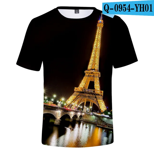 Tshirts France Paris Eiffel Tower 3D Print Summer Tees Streetwear Crew Neck  Short Sleeve Casual Oversized Men Women kids Tops