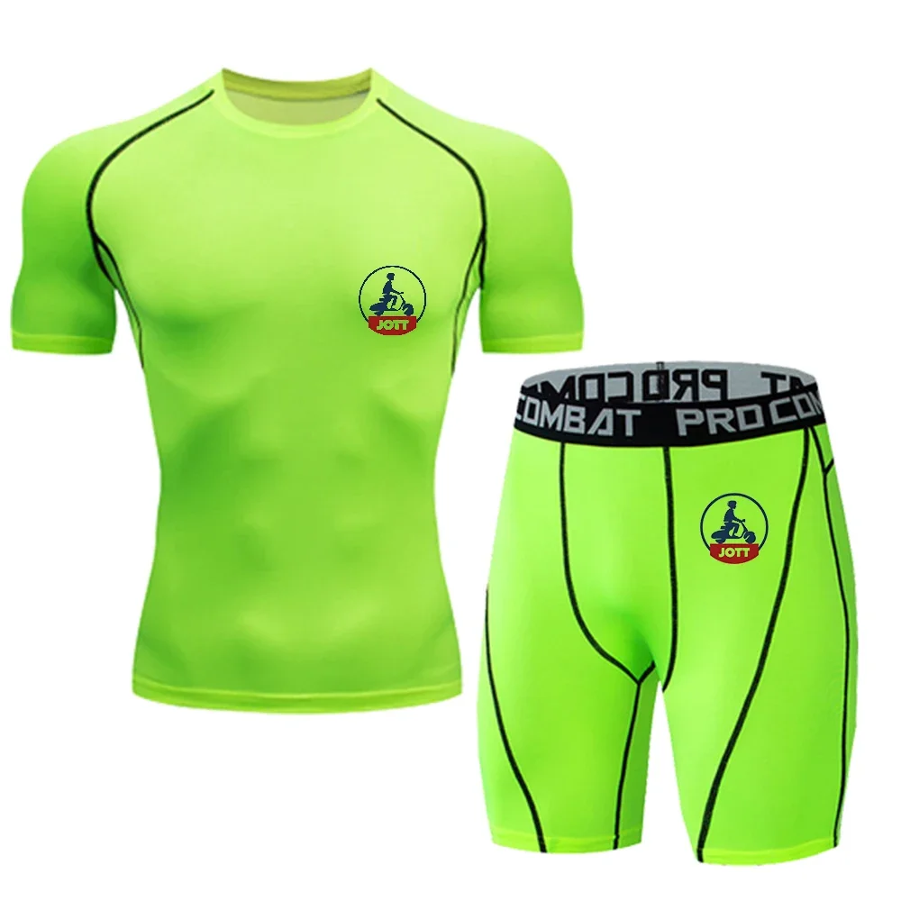 Conjunto Deportivo de Compresión Moderno para Hombre, Camiseta de Manga Corta y Pantalones Cortos Transpirables de Secado Rápido con Estampado JOTT