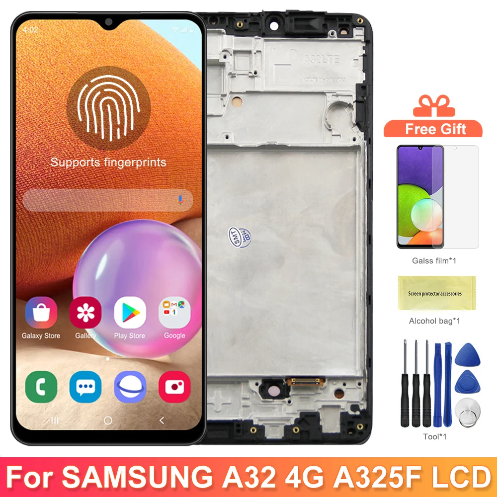 Super AMOLED A32 Screen Assembly for Samsung Galaxy A32 A325 A325F A325F/DS Lcd Display Touch Screen Digitizer With Frame Parts