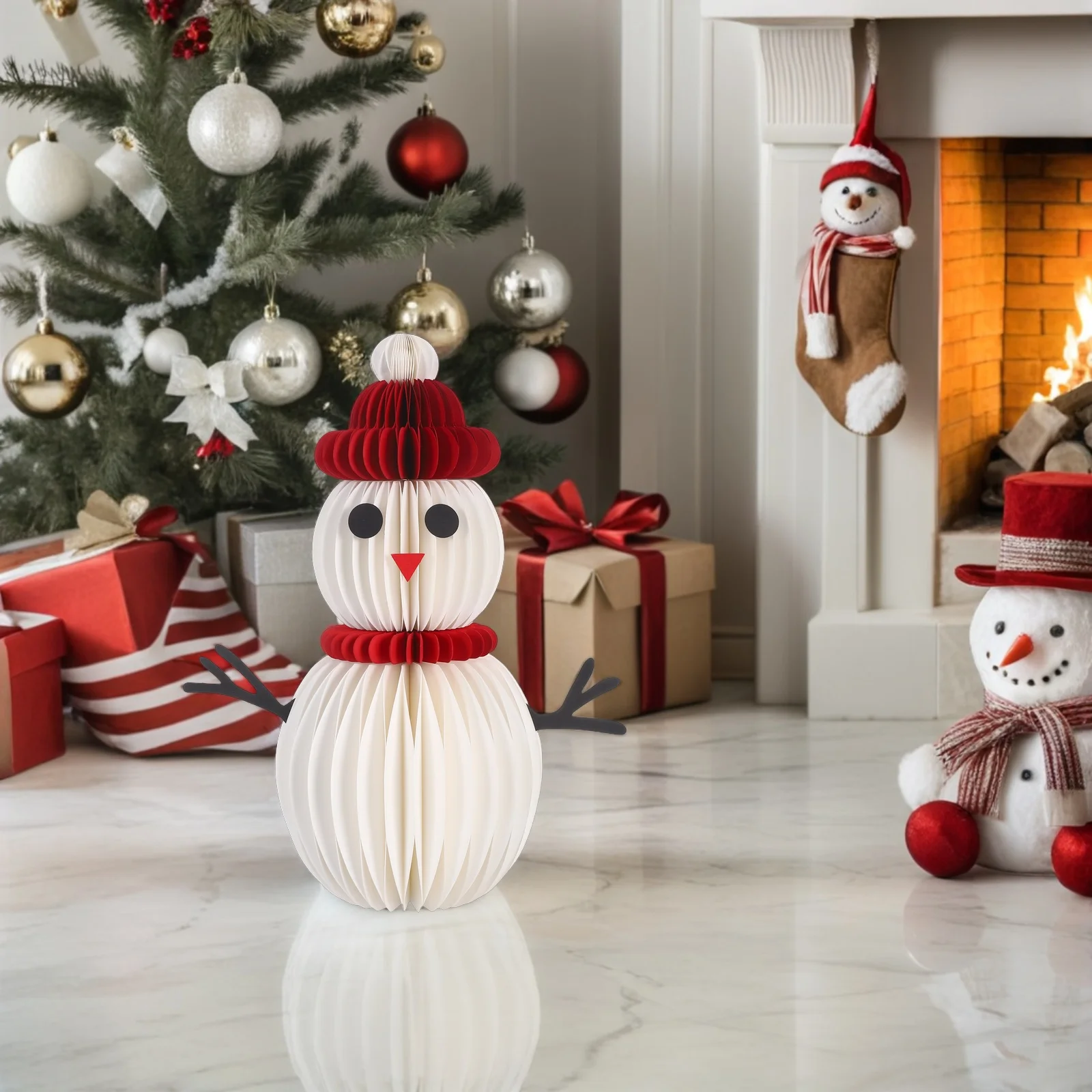 

Christmas Snowman Honeycomb Table Centerpiece Festive Indoor Decoration Dining Table Party Supplies Snowman Party Supplies