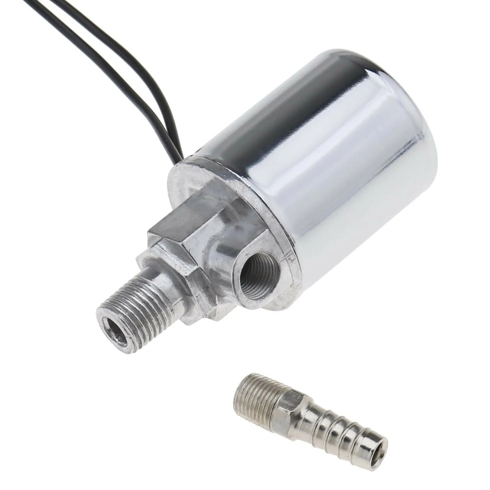 1set Perfect Air Ride System Solenoid, 12V And 24V DC Compatible, Chrome Plated Silver Color + 1/4inch Barb Adaptor