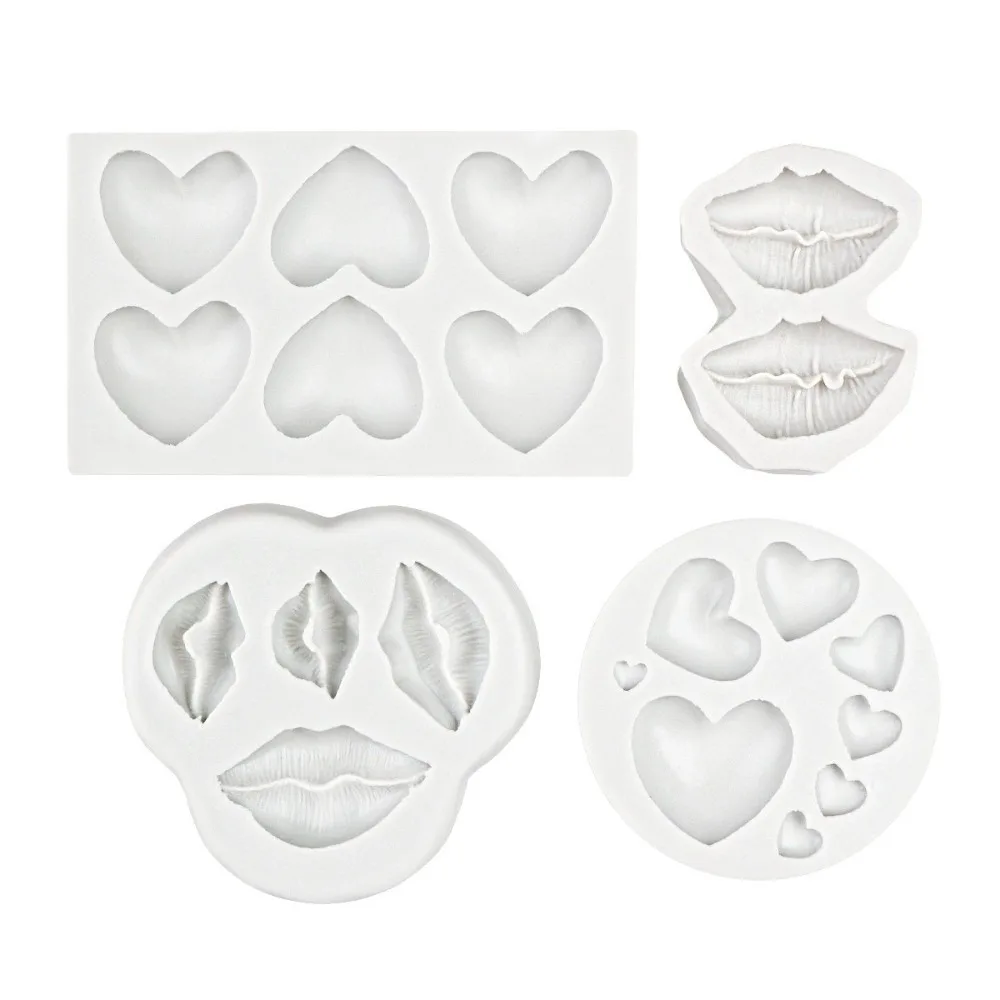 4pcs Silicone Silicone Baking Molds Kiss Lips Design Heart Shape Lips Shape Molds Different Sizes Chocolate Candy Molds