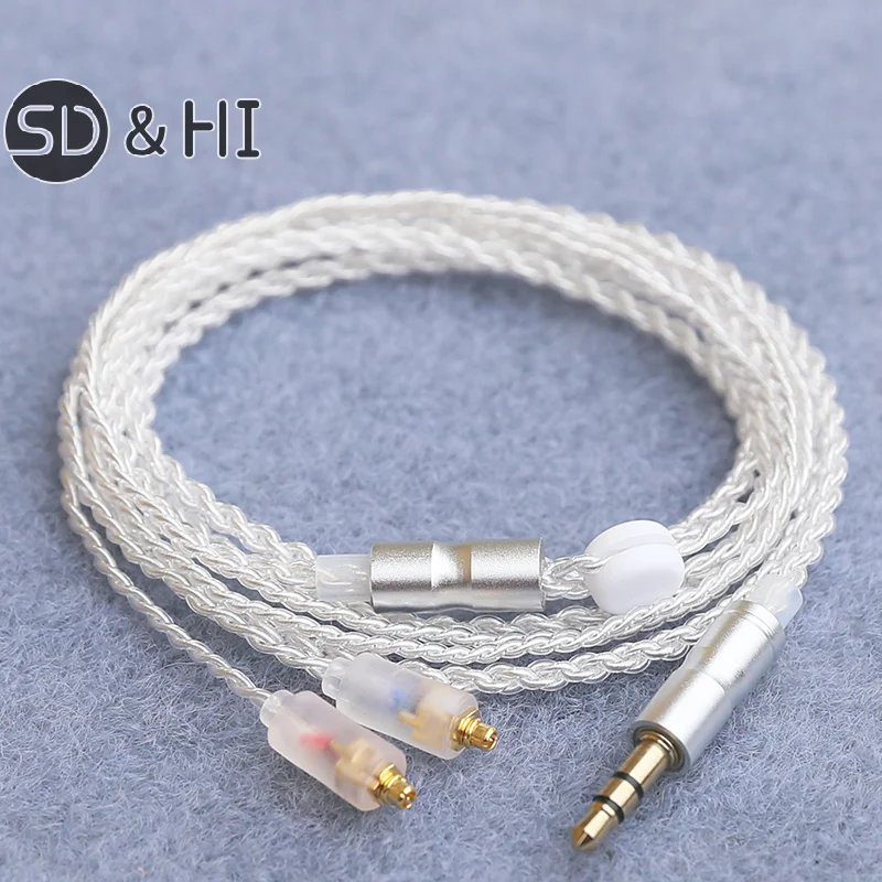 HiFi Earphone Upgrade Cable MMCX 3.5mm 1.2m Silver Plated Core Cable For Sennheiser IE200/IE300/IE600/IE900/AKG N5005/N30