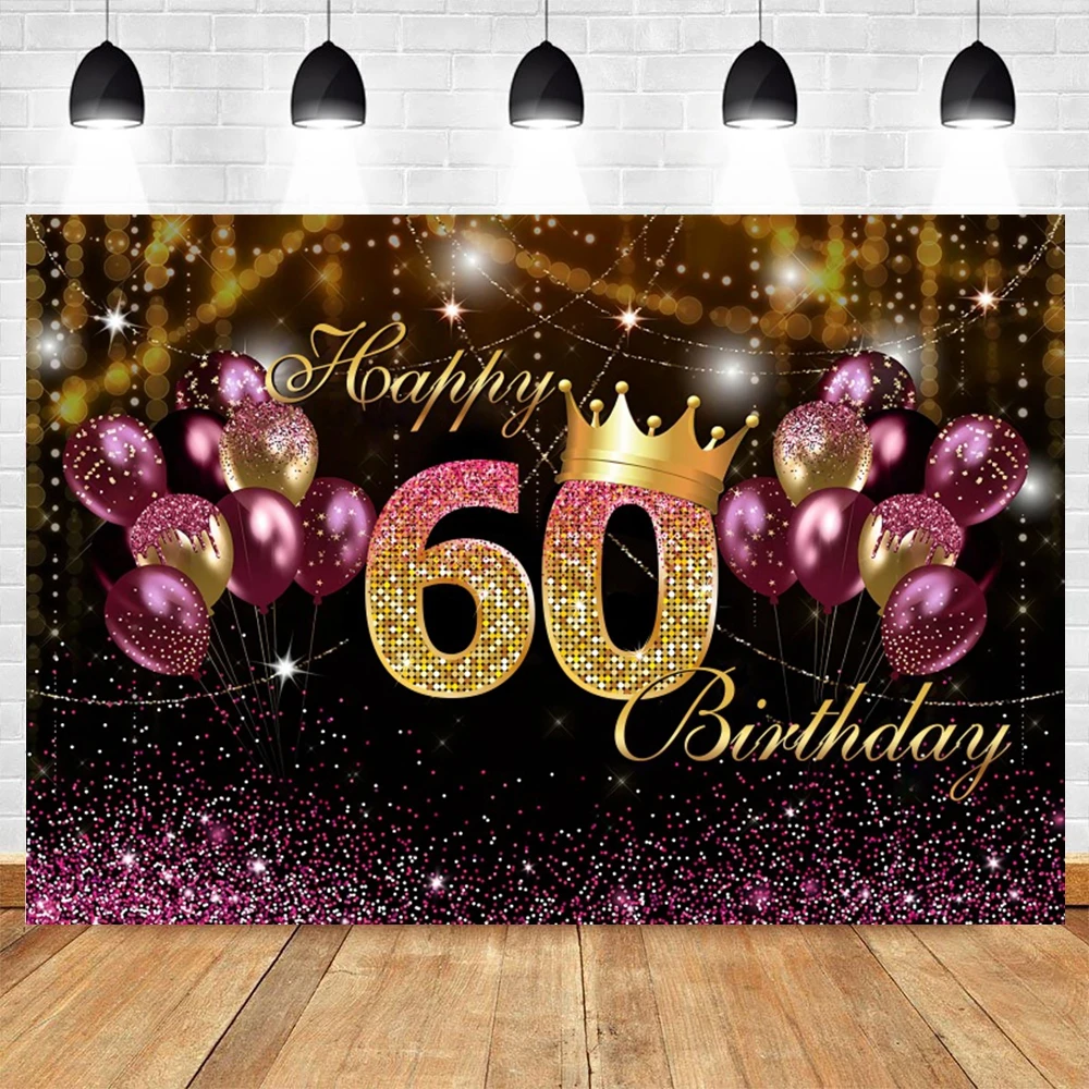 Adult Birthday Party Backdrop for Photography Golden Glitter Balloon 30 45 50 60 Years Old Birthday Decoration Photo Background