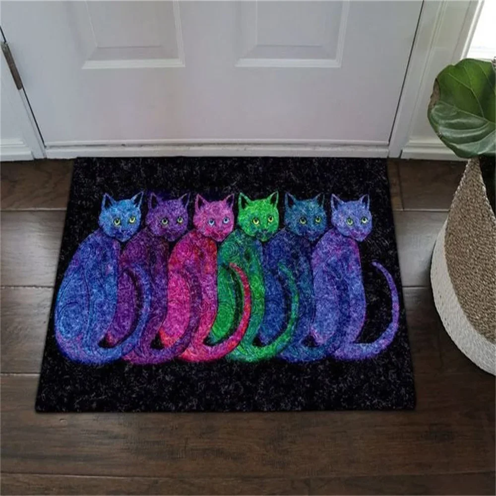 CLOOCL Night Cats Welcome Entrance Doormats Carpet Rugs for Home Bath Living Room Non Slip Floor Mat Decor Porch Doormat 40X60CM