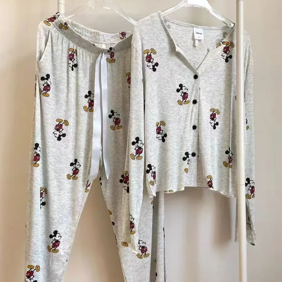 ربيع الخريف المرأة فراشة عقدة الخامس الرقبة المفتوحة سترة طويلة الأكمام السراويل الطويلة الحرير الجليد ملابس المنزل مجموعة عصرية