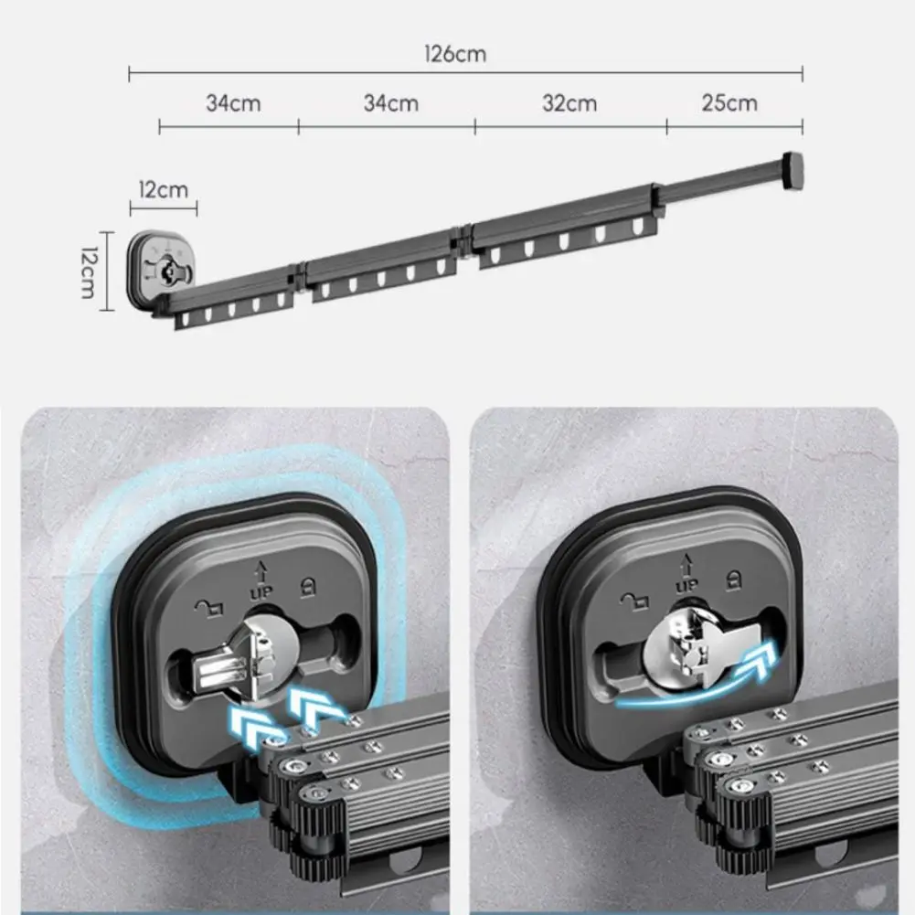 Retractable Laundry Wall Drying Rack Aluminum Alloy Suction Cup Type Clothes Drying Rack Balcony Laundry Room Wardrobe Bathroom