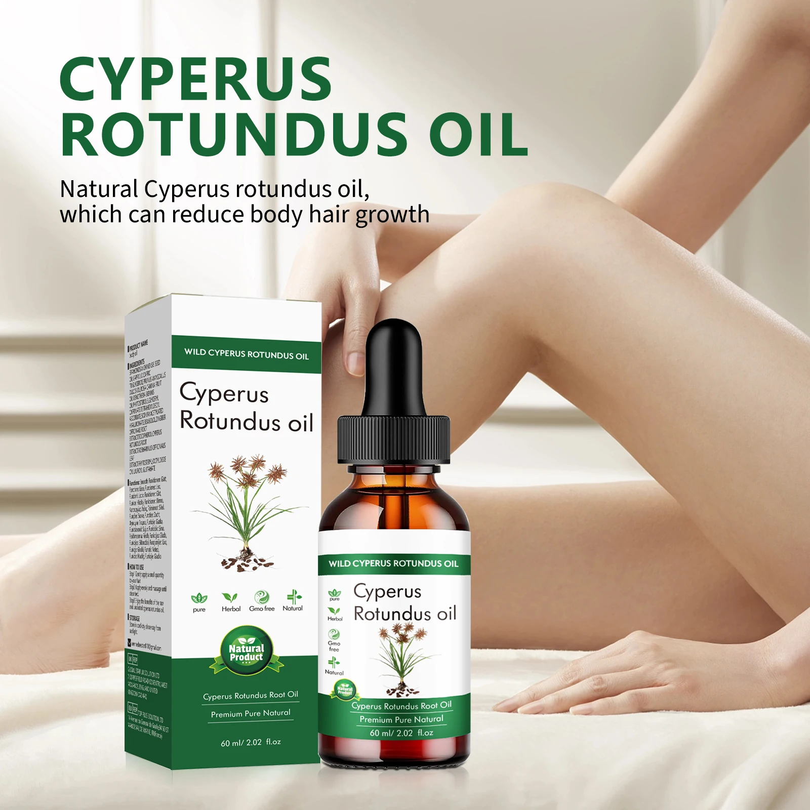 60ml Natural Cyperus Rotundus Oil, Pure Herbal Body Care Oil, After‑Hair‑Removal Soothing Body Oil for Daily Skin Moisturizing