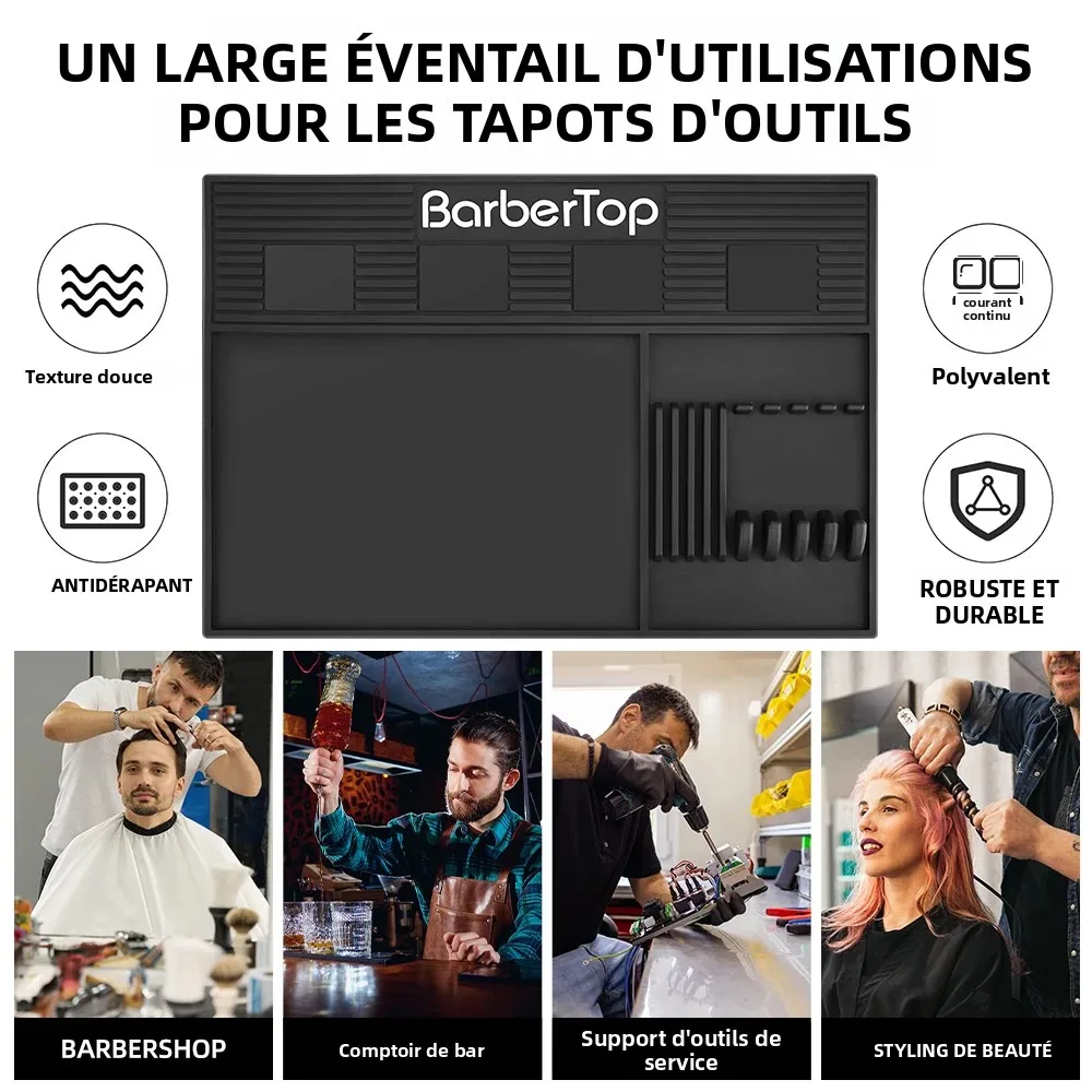 Plateau magnétique pour barbier à 6 emplacements, organisateur d'outils pour coiffeur, tapis de table antidérapant en plastique pour salon, support de rangement pour tondeuses électriques