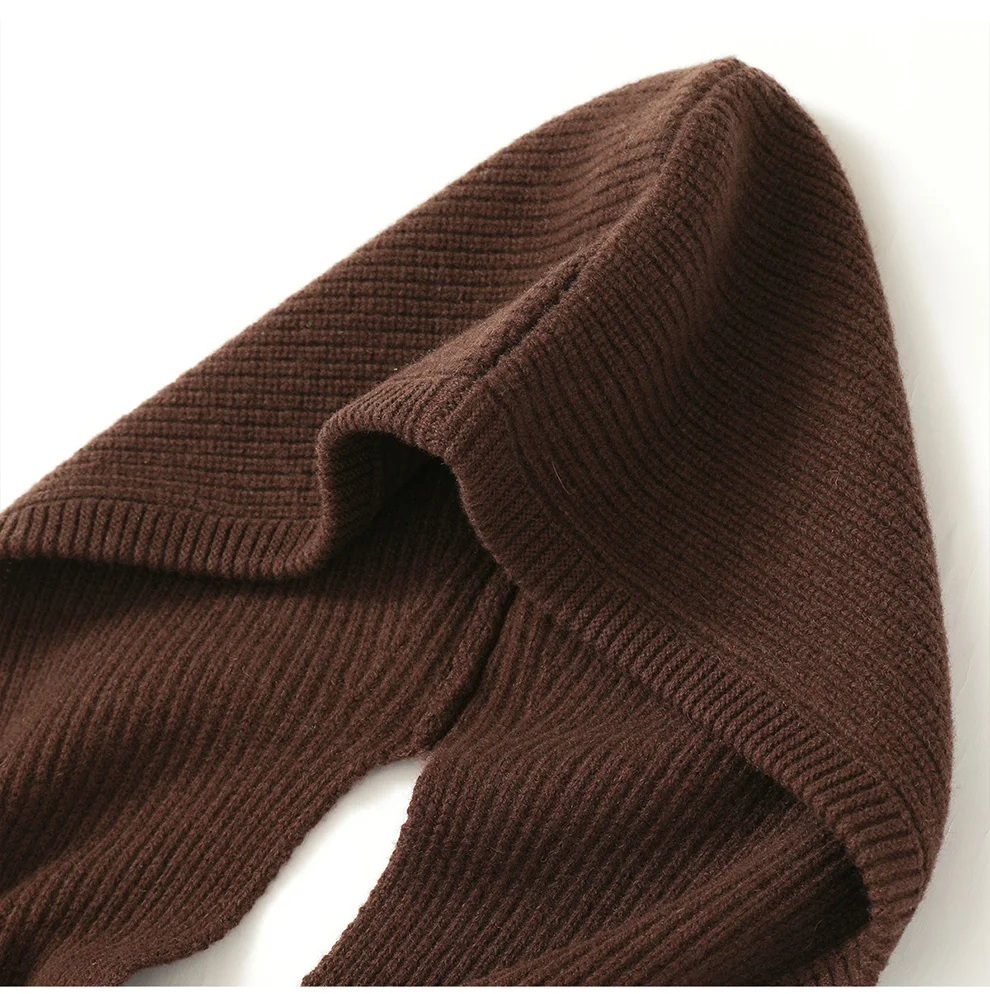 Autumn Winter Thickened One-Piece Scarf Hat 100% Merino Wool Knitted Frostproof Neck Protection Integrated Scarf Hat