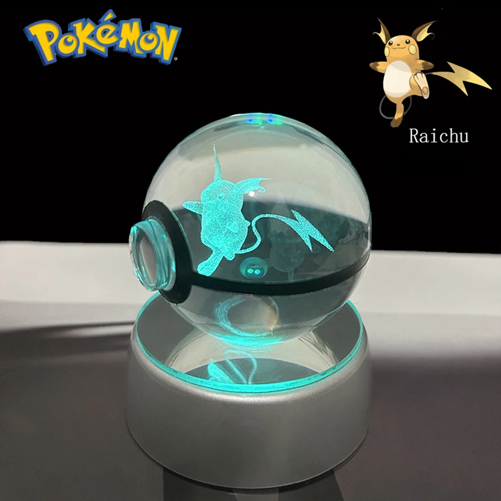 Pokemon 3D Crystal Ball Pikachu Gengar Eevee Mewtwo Anime Game Pokeball met Led Nachtlampje Basis Kerstcadeau Woondecoratie
