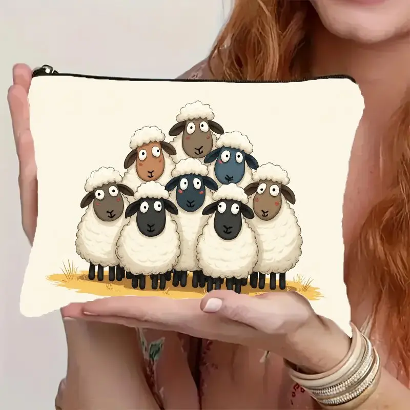 Lightweight and portable makeup bag，Features an adorable cartoon lamb design，With zipper closure，Perfect for organizing cosmetic