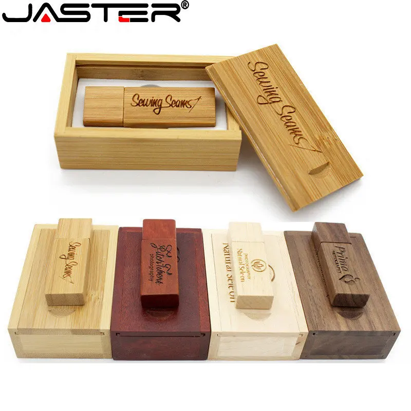 

1 PCS Free Logo USB Flash Drives 128GB Wedding Gift USB 2.0 Memory Stick 64GB Wooden + Box Pendrive 32GB Photography Pen Drive