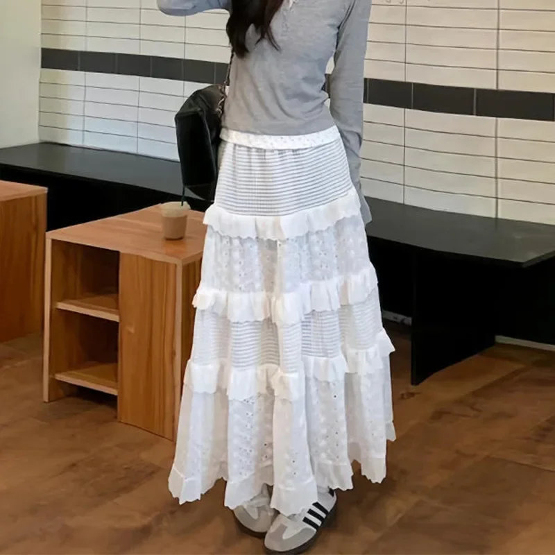 

Pop 2024 New High-Waisted Slimming Lace Skirt White Women's Balletic Puffy Pleated Skirt Fashionable And Elegant