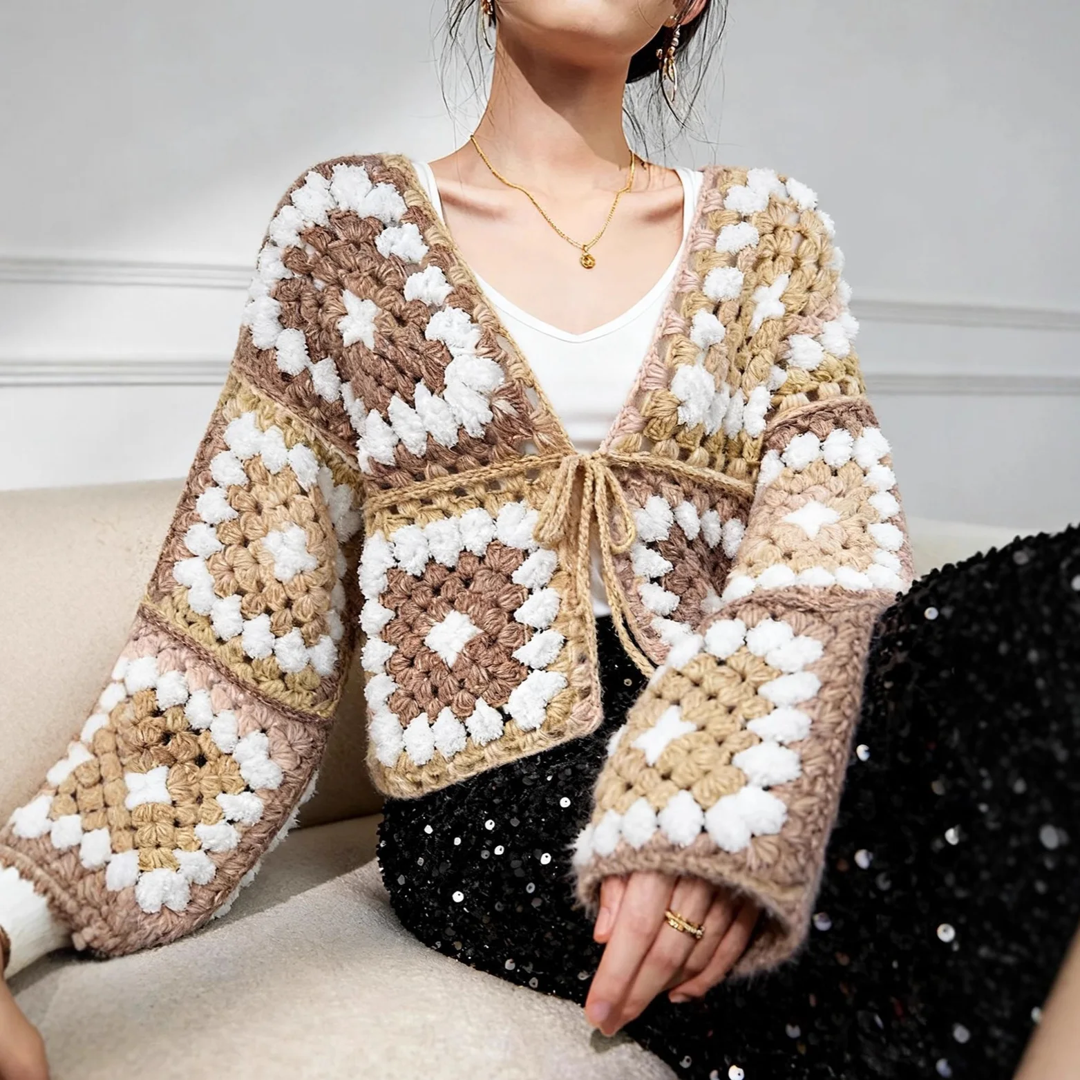 

New Hand-stitched Loose Lace-up Knitted Sweater Cardigan For Women's Wear In Autumn/winter 2025