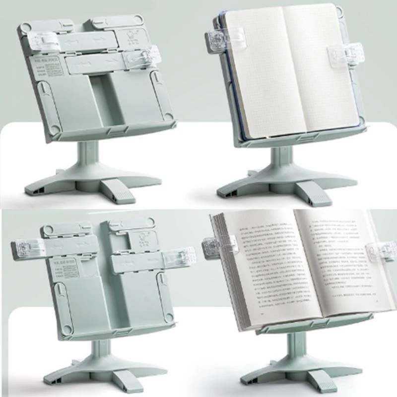  Folding Book Stand for Reading, Angles Height Adjustable Textbook Book Holder with Page Clip for Textbooks Music Scores