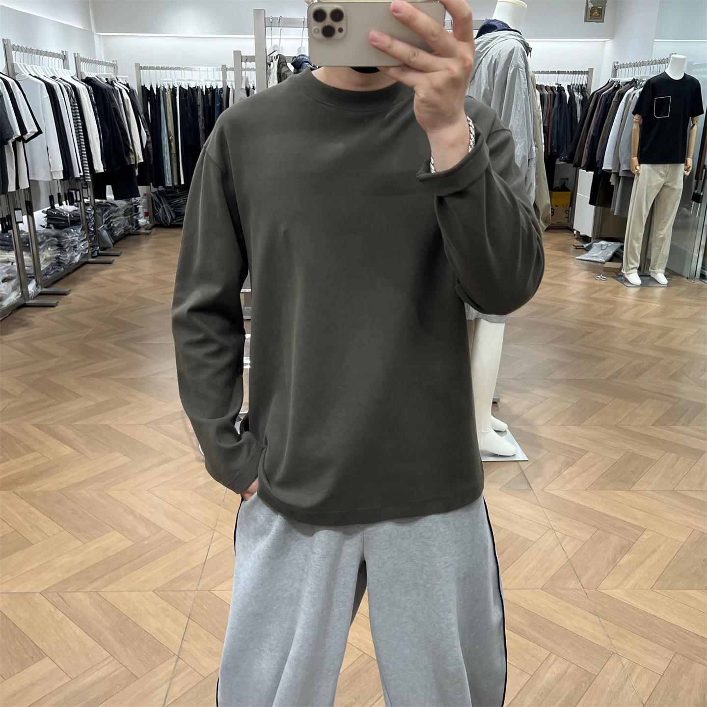 

Мужская длинная футболка из модала и хлопка, свободного кроя, базовый слой для ношения под одеждой, осень-зима, в американском стиле, для повседневной носки, с круглым вырезом