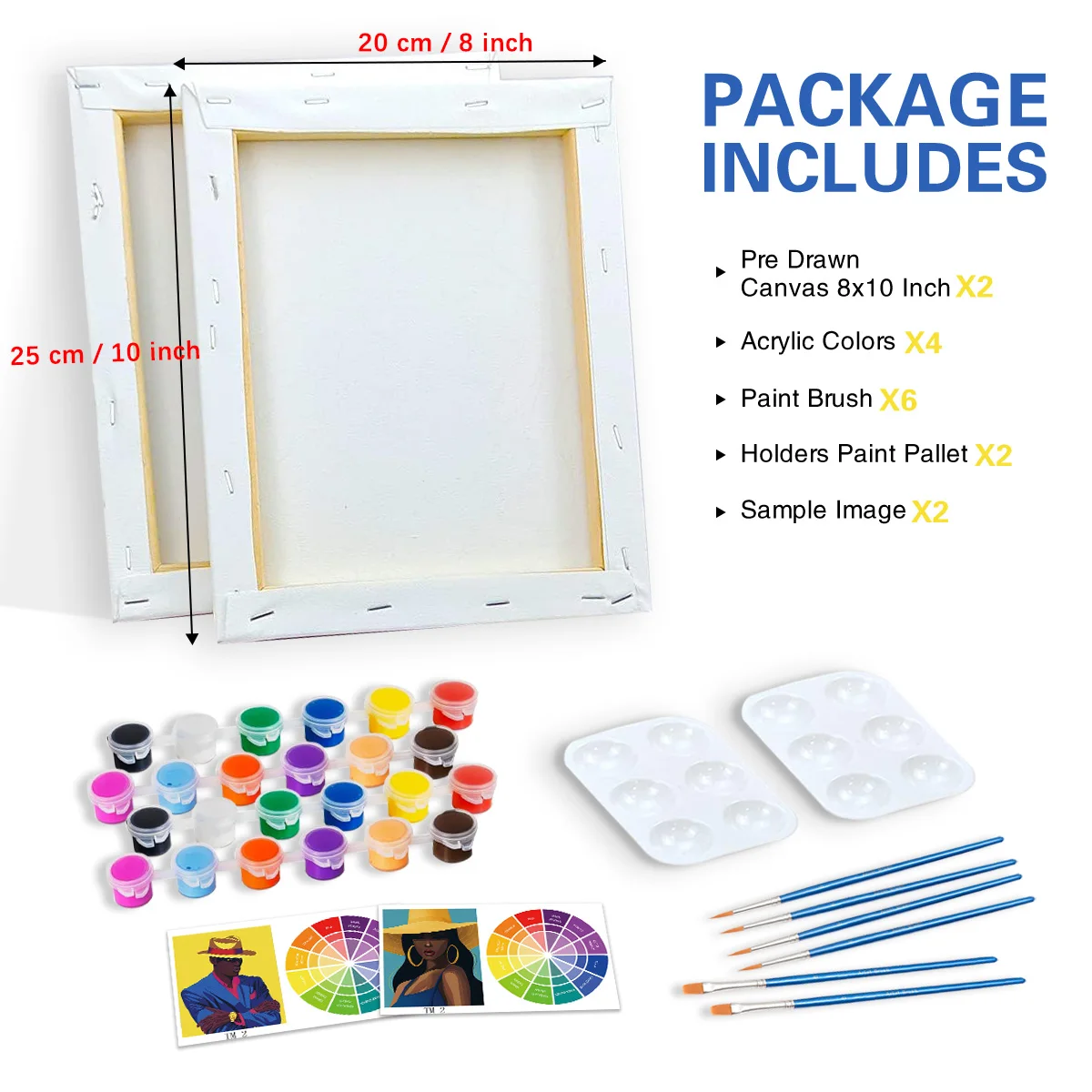 RUOPOTY For Adults Framed Canvas Painting Kit 2pcs Paint Art Set 20x25cm/8x10inch Pre Drawn Canvas Couples Paint Outline Canvas