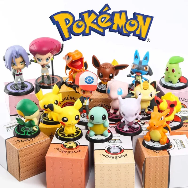Набор Фигурок Tomy Pokemon - Big Head Elf Kanto Johto Ash Ketchum Jessie James Meowth Rocket Team 6 Шт. Модель Игрушки Для Ко...