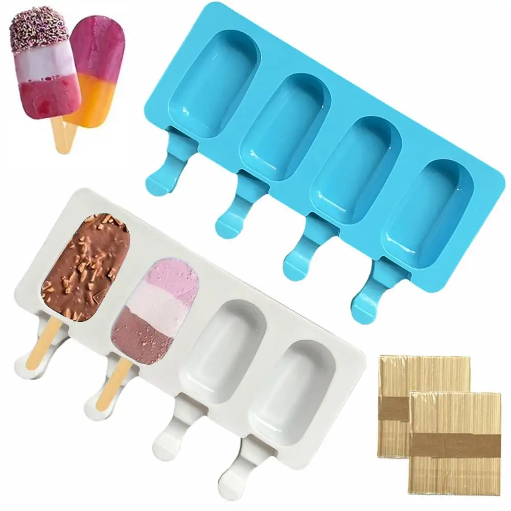 

4 Cells Oval Silica Gel Mold Popsicle Mould DIY Ice Baking Tool Cream Manufacturer Popsicle Silicone Tray Cake Ice Mold Ice D2B5