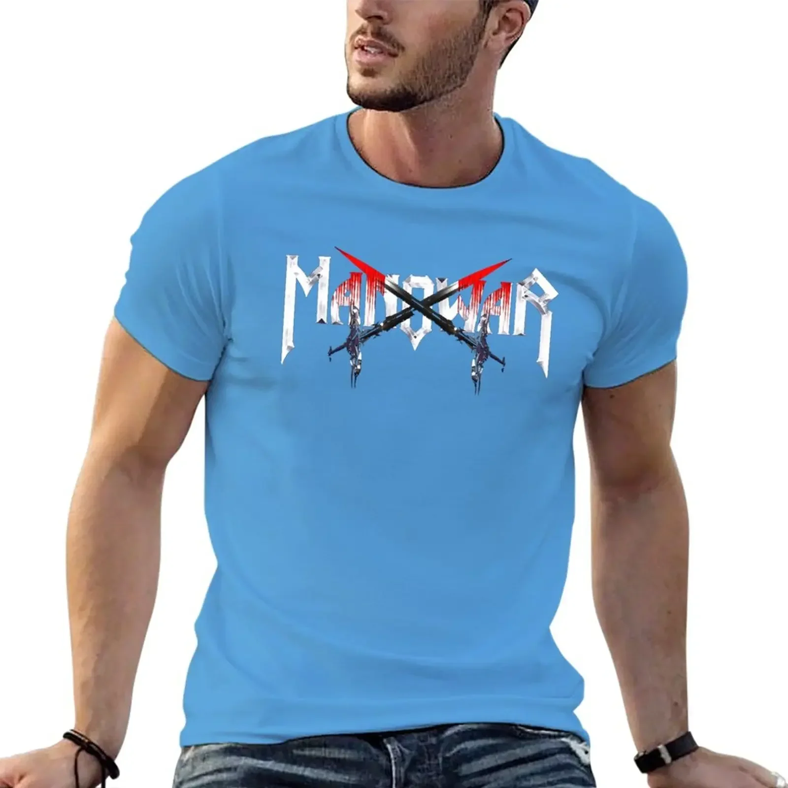 MANOWAR 티셔츠 카와이 의류 탑 오버 사이즈 티셔츠 남성 반팔 라운드 칼라 남성 디자이너 의류 탑 & 티셔츠의 새로운 제품