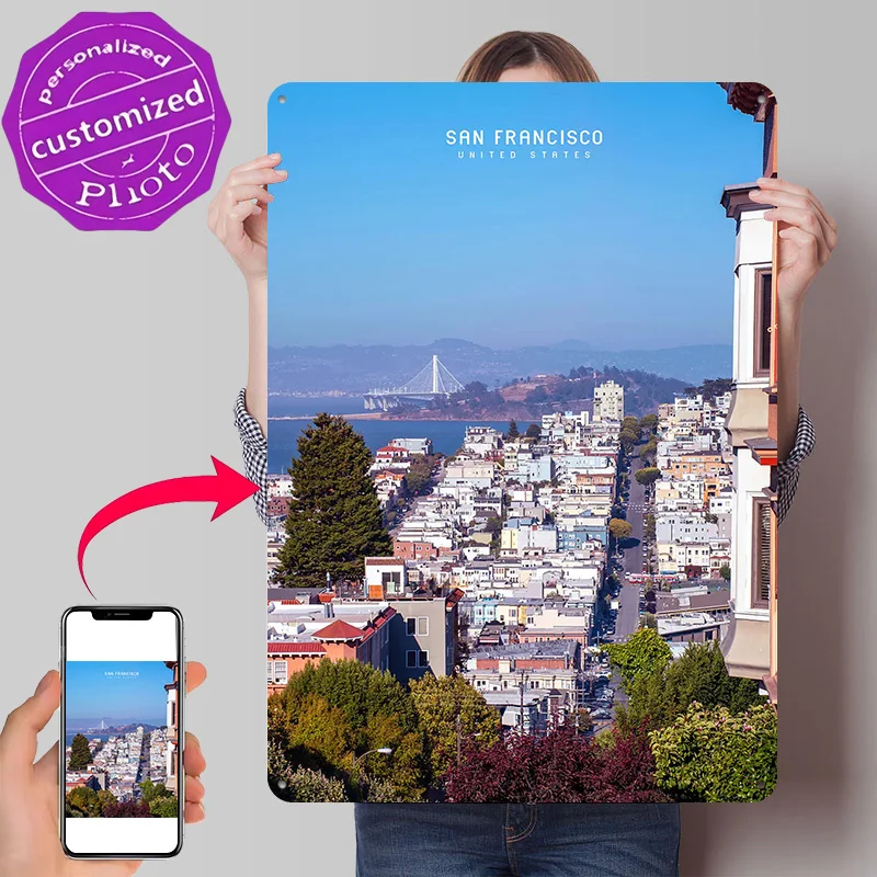 San Francisco Personalized 3D Textured Metal Poster Wall Art Tinplate Sign for Vintage Decor Living Room Decoration Funny Signs