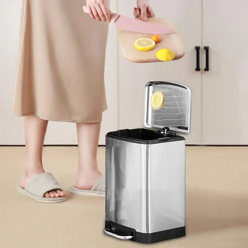 Trash Can With Foot Pedal Waste Basket Step Trash Bin Garbage Can Stainless Steel Waste Bin With Lid Large Capacity Trash Cans