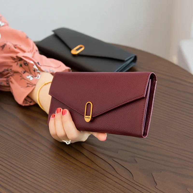 Genuine Leather Women Wallets Long Envelope Wallet Soft First Layer Cowhide Female Purse Original Design Clutch Bag Billfold