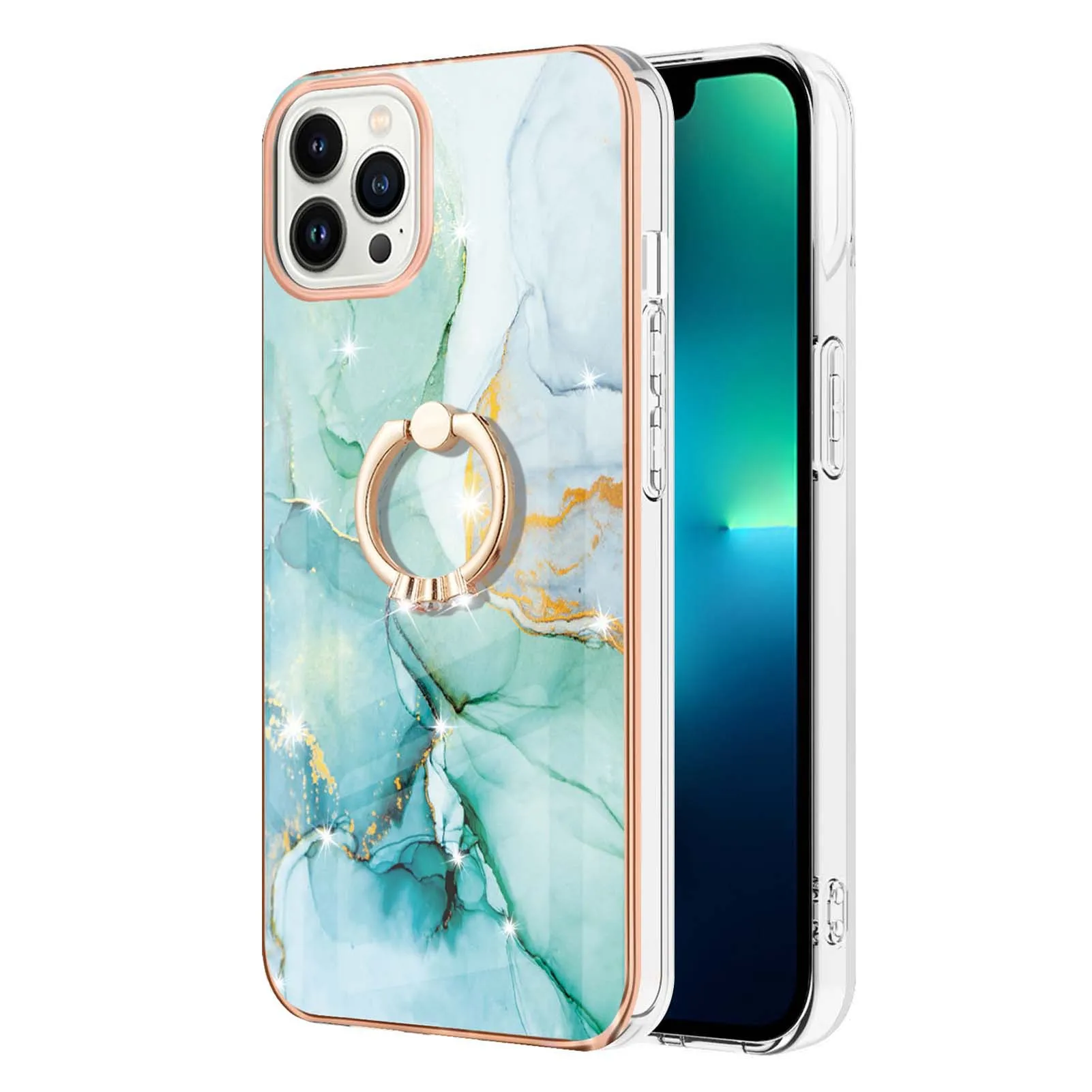 

30PCS Stylish Ring Bracket Phone Case, Electroplated Marble Pattern, Anti-drop, Anti-wear Back Cover, For iPhone 14 Pro Max, SE