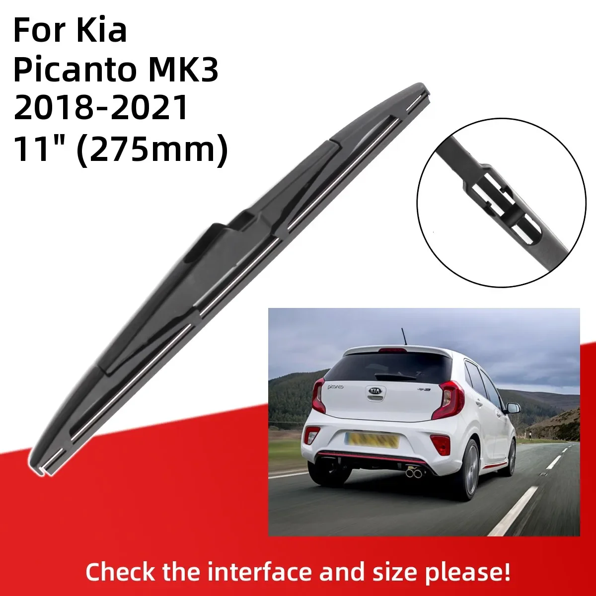 For Kia Picanto MK3 2018-2021 Front Rear Wiper Blades Brushes Cutter Accessories J Hook 2018 2019 2020 2021