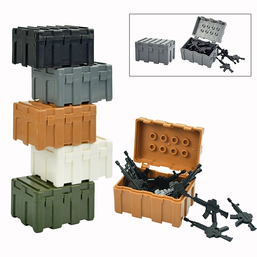 4Pcs WW2 Military Weapons Box Guns Case Bricks MOC SWAT Equipment Weapon Box Model Building Blocks Construction Kid Toys