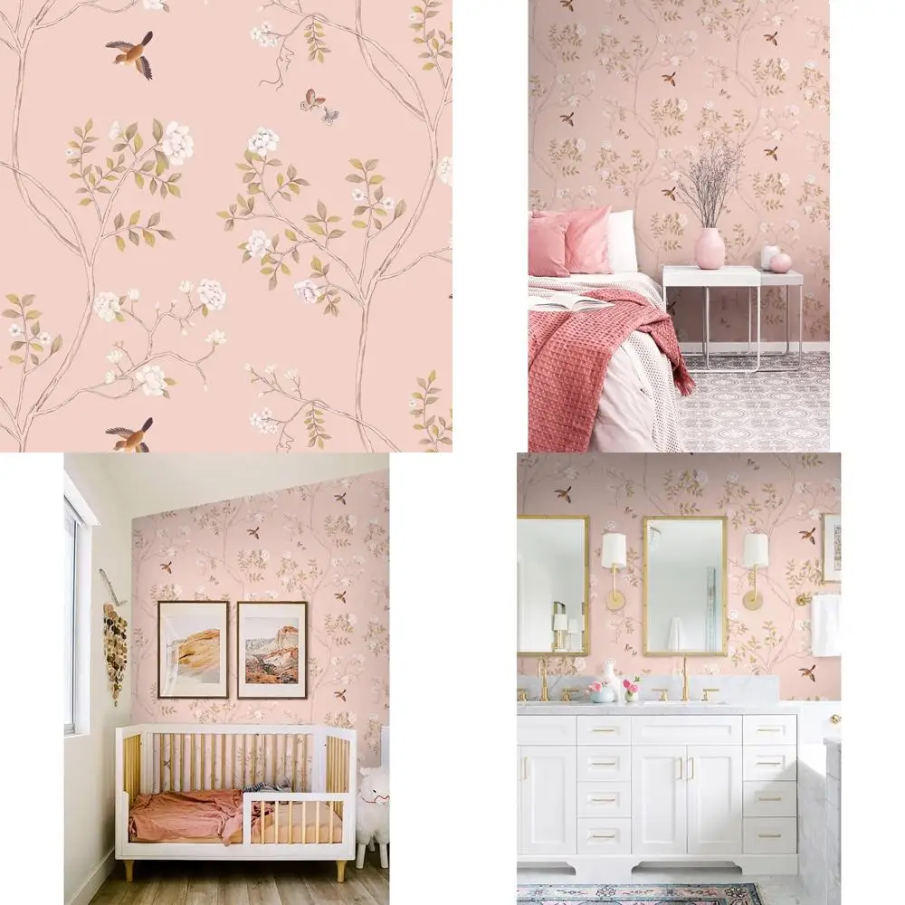 ورق جدران قابل للإزالة قابل للتقشير واللصق باللون الوردي الزهري لغرفة النوم والحمام، 15.3 بوصة × 787 بوصة ورق اتصال ذاتي اللصق