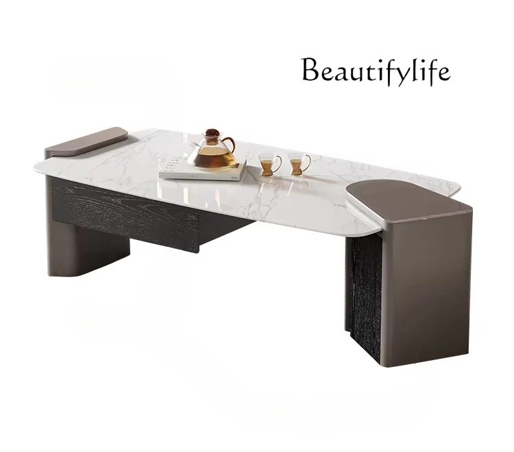 Nordic Antique Marble Household Minimalist Rectangular Tea Table Light Luxury Postmodern Stainless Steel Tea Table Italian Style