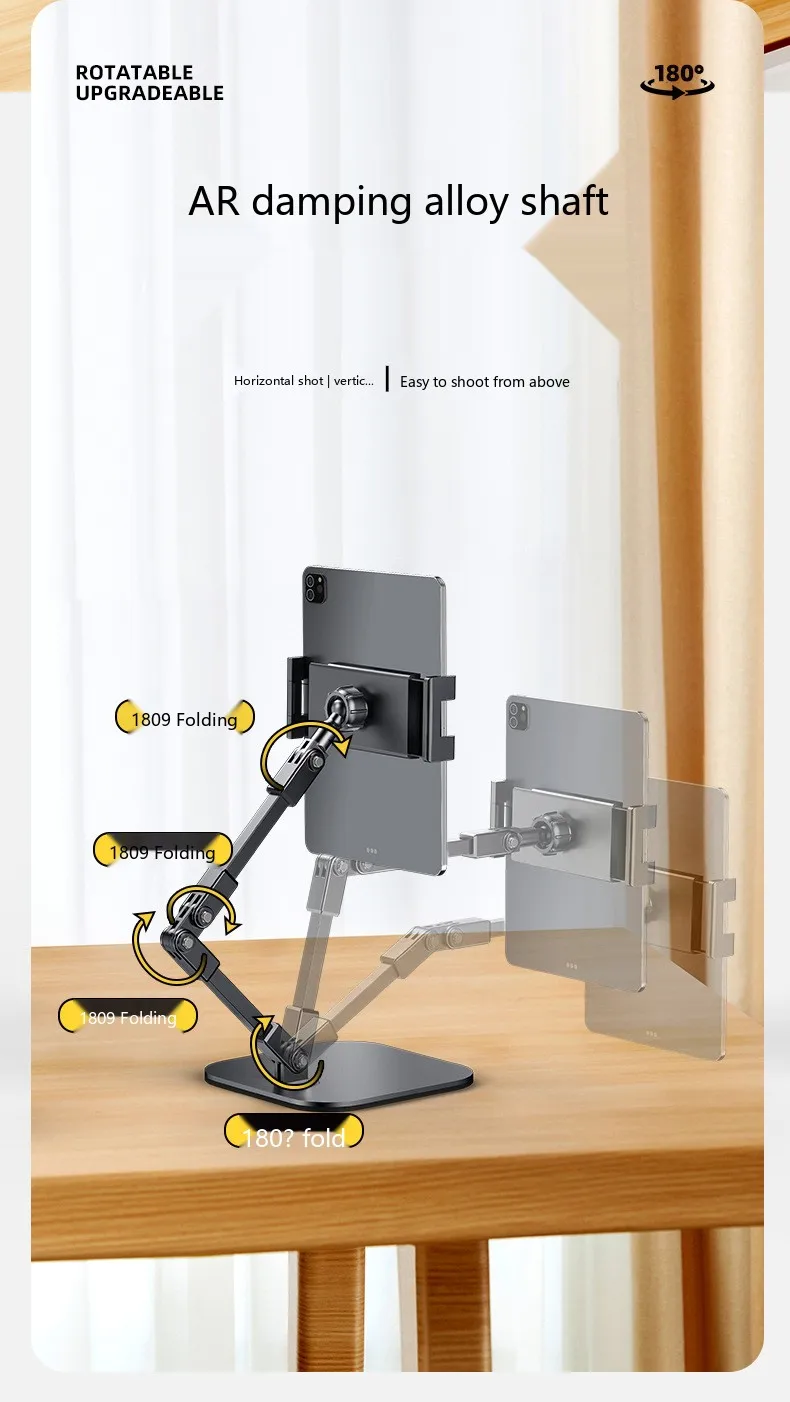 Drehbarer Tablet-Ständer, Desktop-Halterung, Telefonständer, Metall, faltbar, Lazy Bracket für Lernen und Live-Streaming – Detail 2