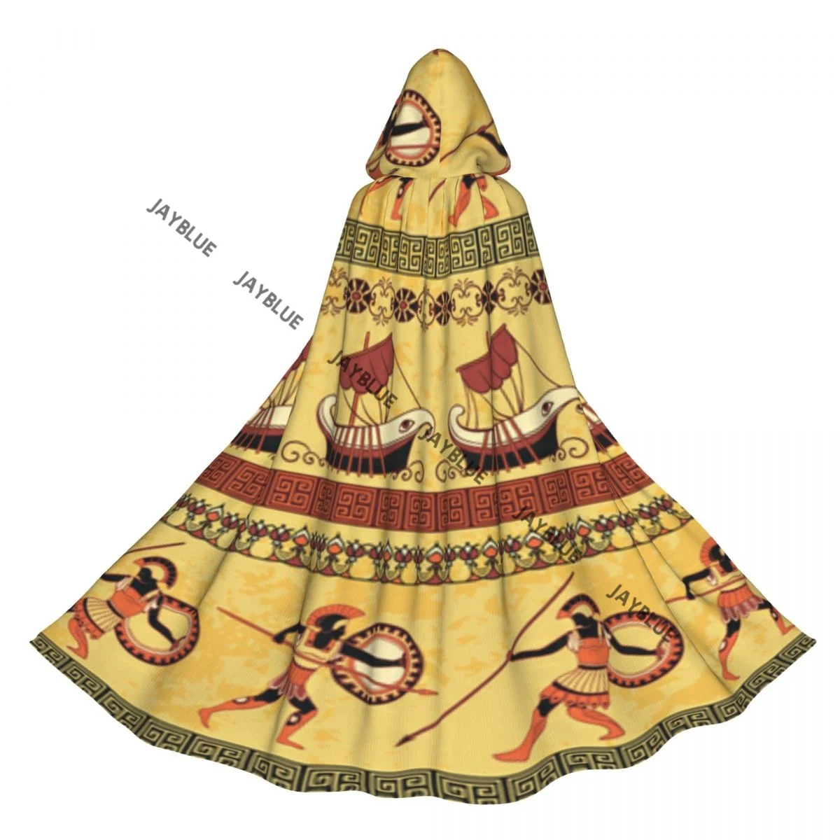

Unisex Witch Party Reversible Hooded Adult Vampires Cape Cloak Ancient Greek Ships Fighting People Traditional Ethnic