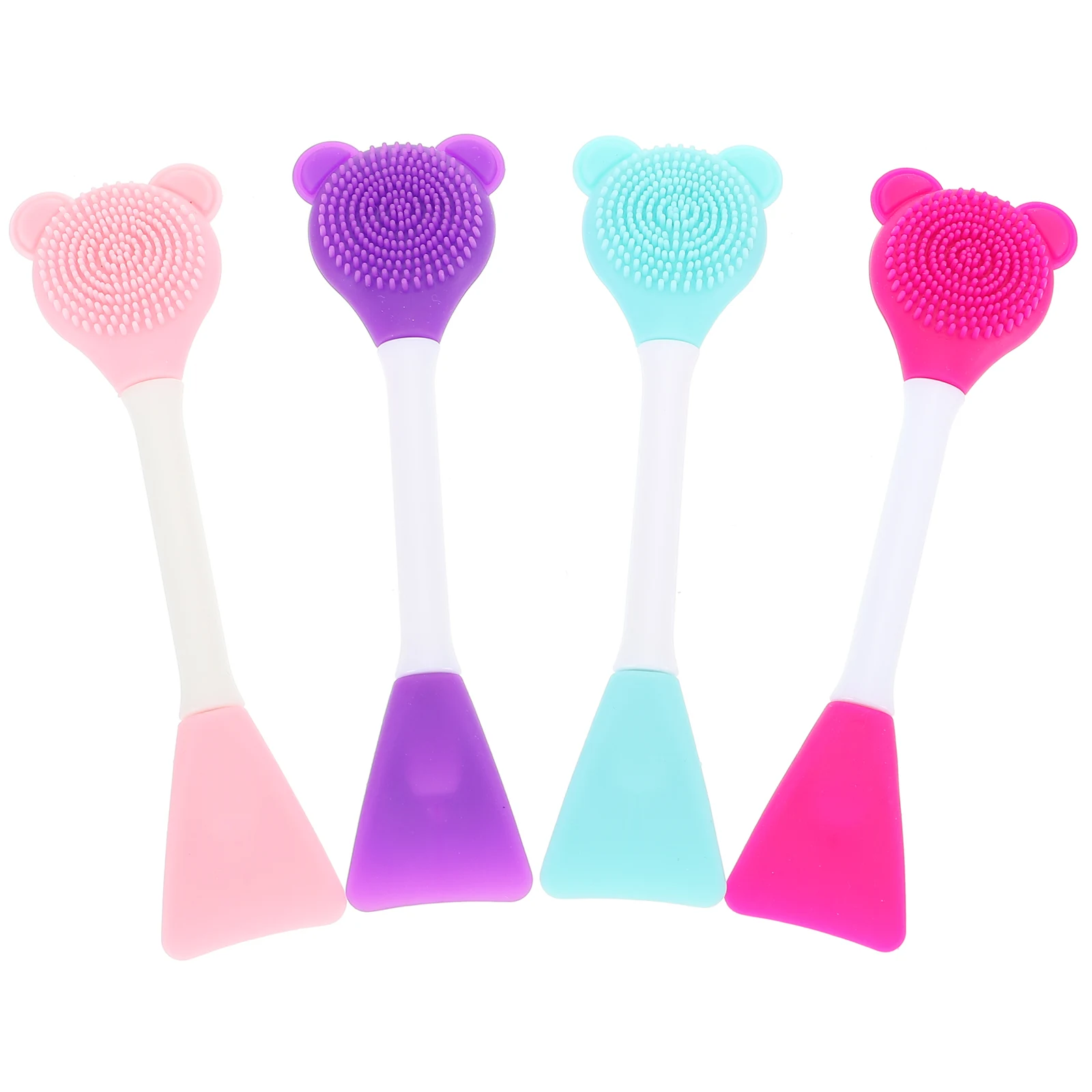 4 szt. Silikonowa szczoteczka do oczyszczania twarzy z podwójną końcówką, narzędzie do pielęgnacji skóry, aplikator do masek na twarz, dwustronna, wielokrotnego użytku, zmywalna, kosmetyczna