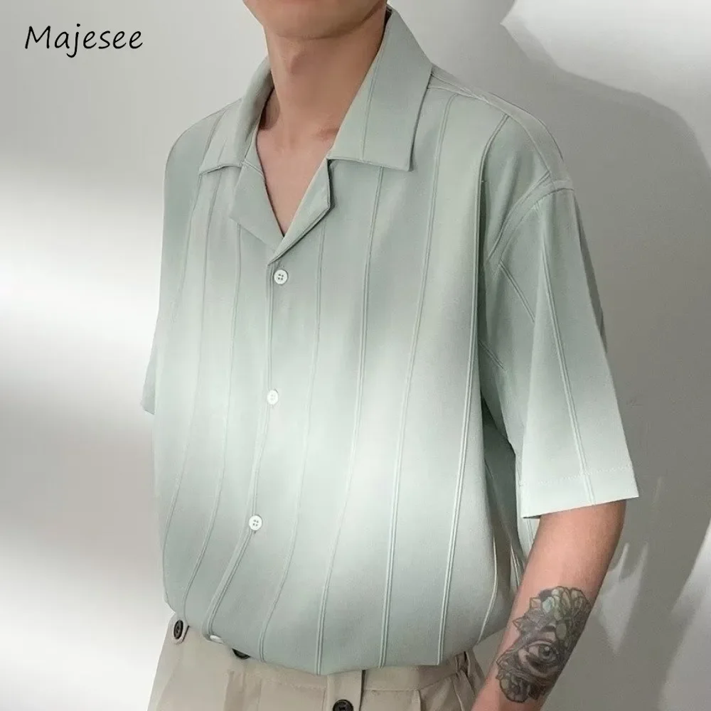 

Shirts for Men Half Sleeve Casual Summer Solid Colors Breathable Single Breathable Vertical Lines Korean Style Commuting Cozy