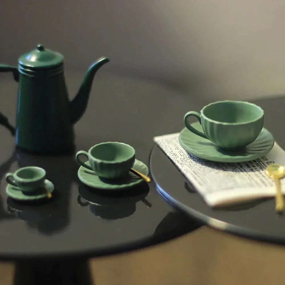 1/12 Dollhouse Accessories Miniature Coffee Cup Saucer Spoon Set Simulation Tea Set Model for Doll House Table Scene Decoration