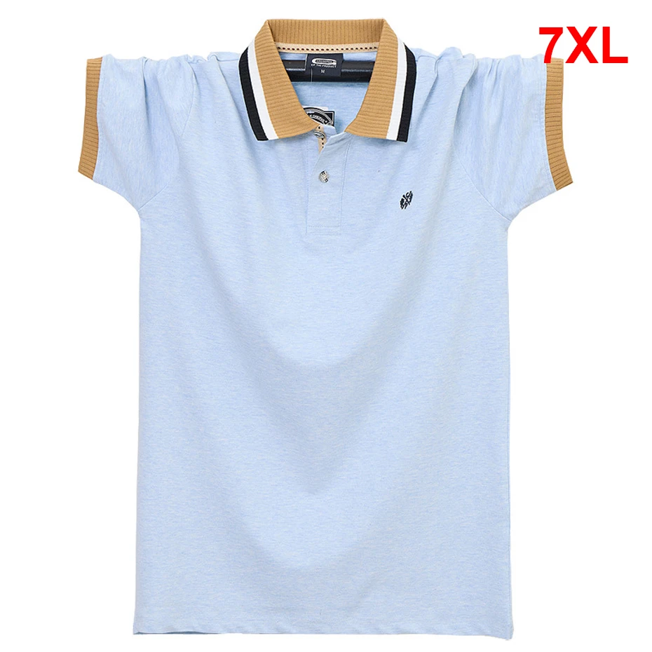 Summer Short Sleeve Polo Shirts Men Plus Size 7XL Solid Color Casual Fashion Stretch Polo Shirt Male Big Size 7XL
