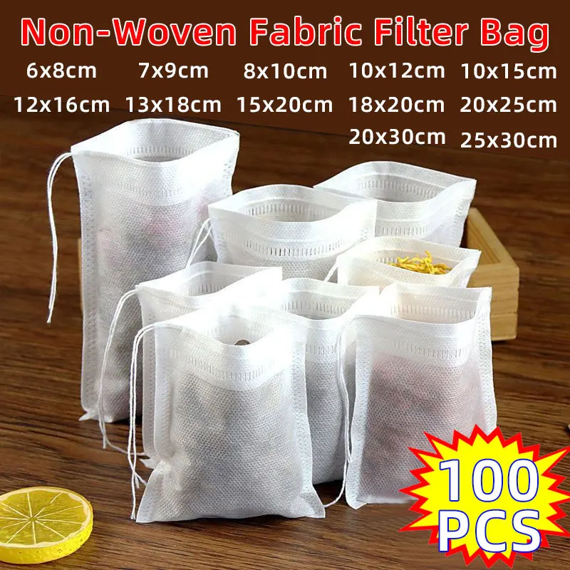 

Obelix 100PCS Disposable Tea Filter Bags Non-woven Fabric Tea Bag with Drawstring Kitchen Filter Paper for Coffee Herb Loose Tea