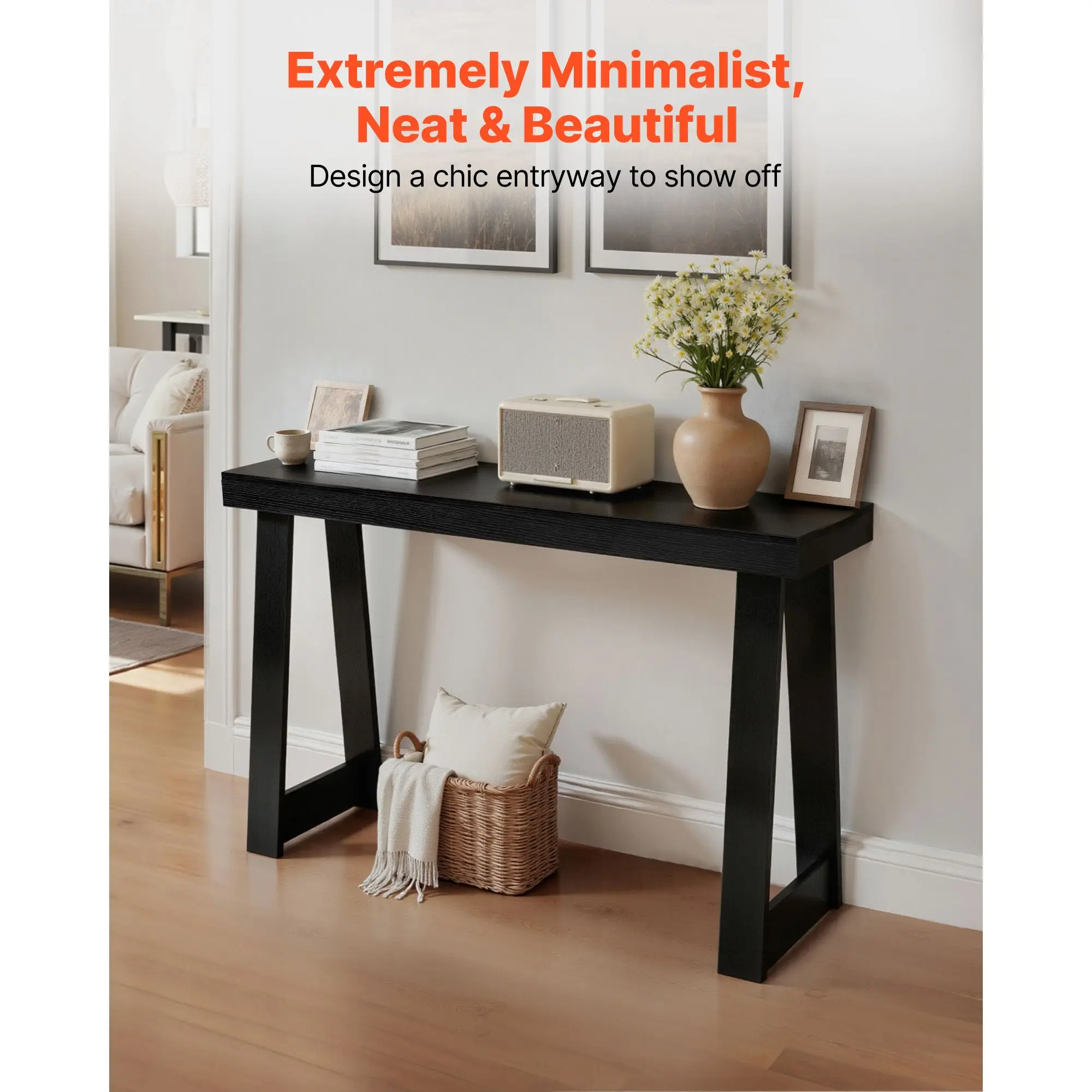 46 in Console Table, Modern Desk Behind the Couch, Wooden Rectangle Entrance, Narrow Long Sofa Accent Stand for Hallway