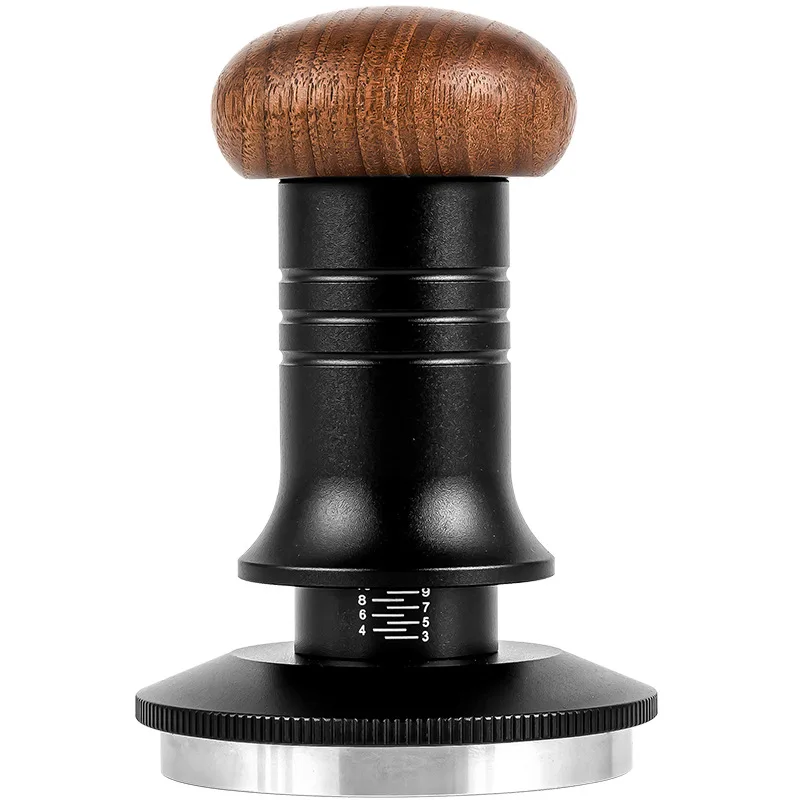 51mm 53mm 58mm Coffee Tampers Adjustable Spring Loaded Coffee Tamper Ripple Base Aluminum Walnut Self Leveling Espresso Tamper