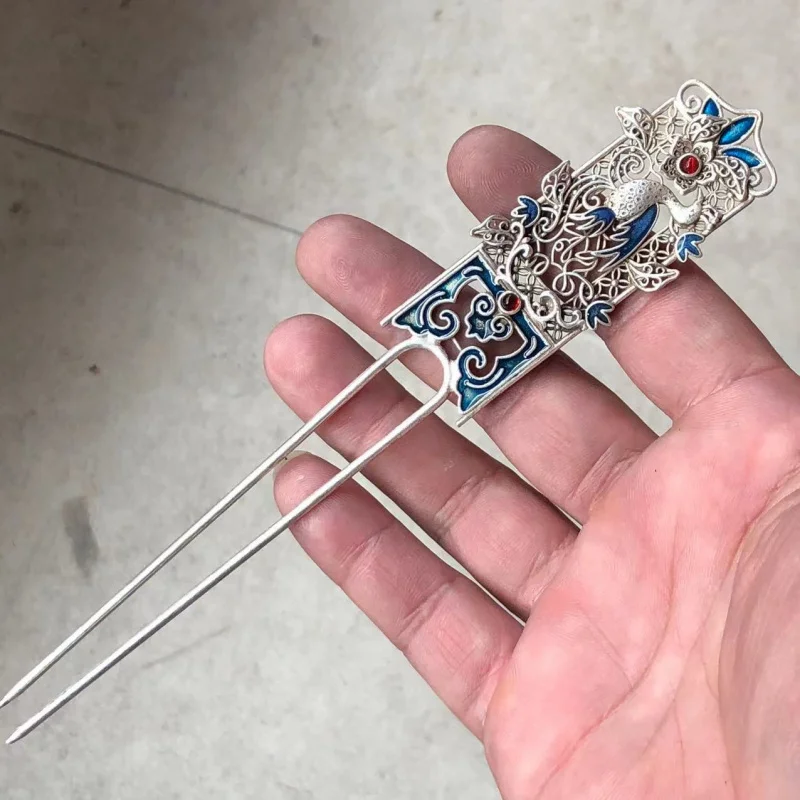 Miao Stick Ethnic Style Tibetan Silver Cloisonné Hairpin Accessories Hair Ornament